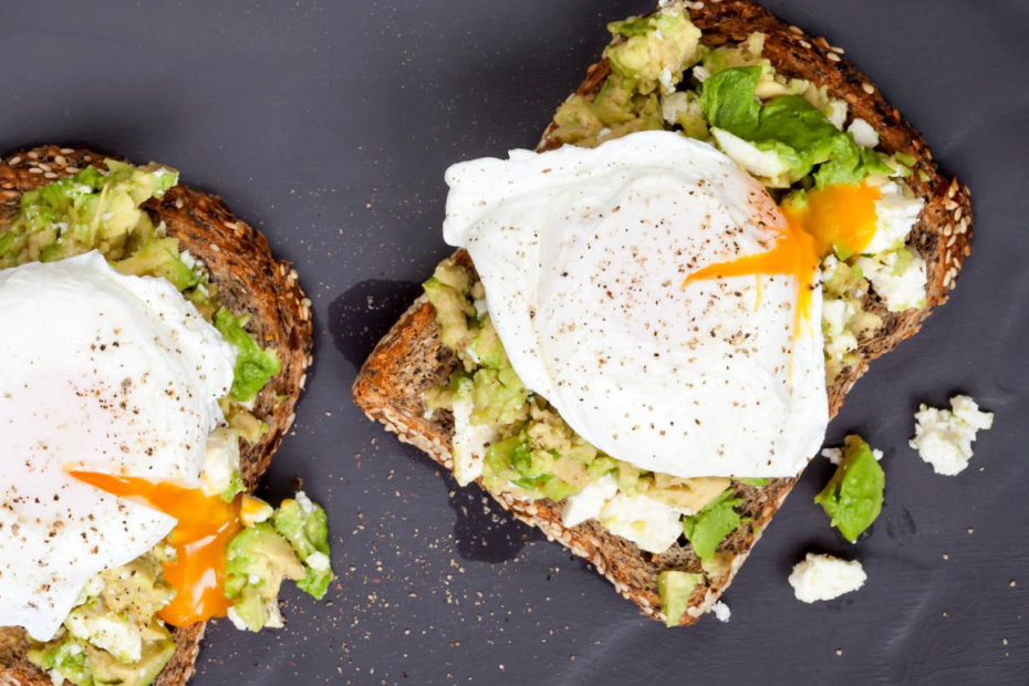 Poached eggs on avocado & feta toast