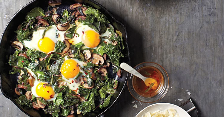 Mushroom, kale with eggs